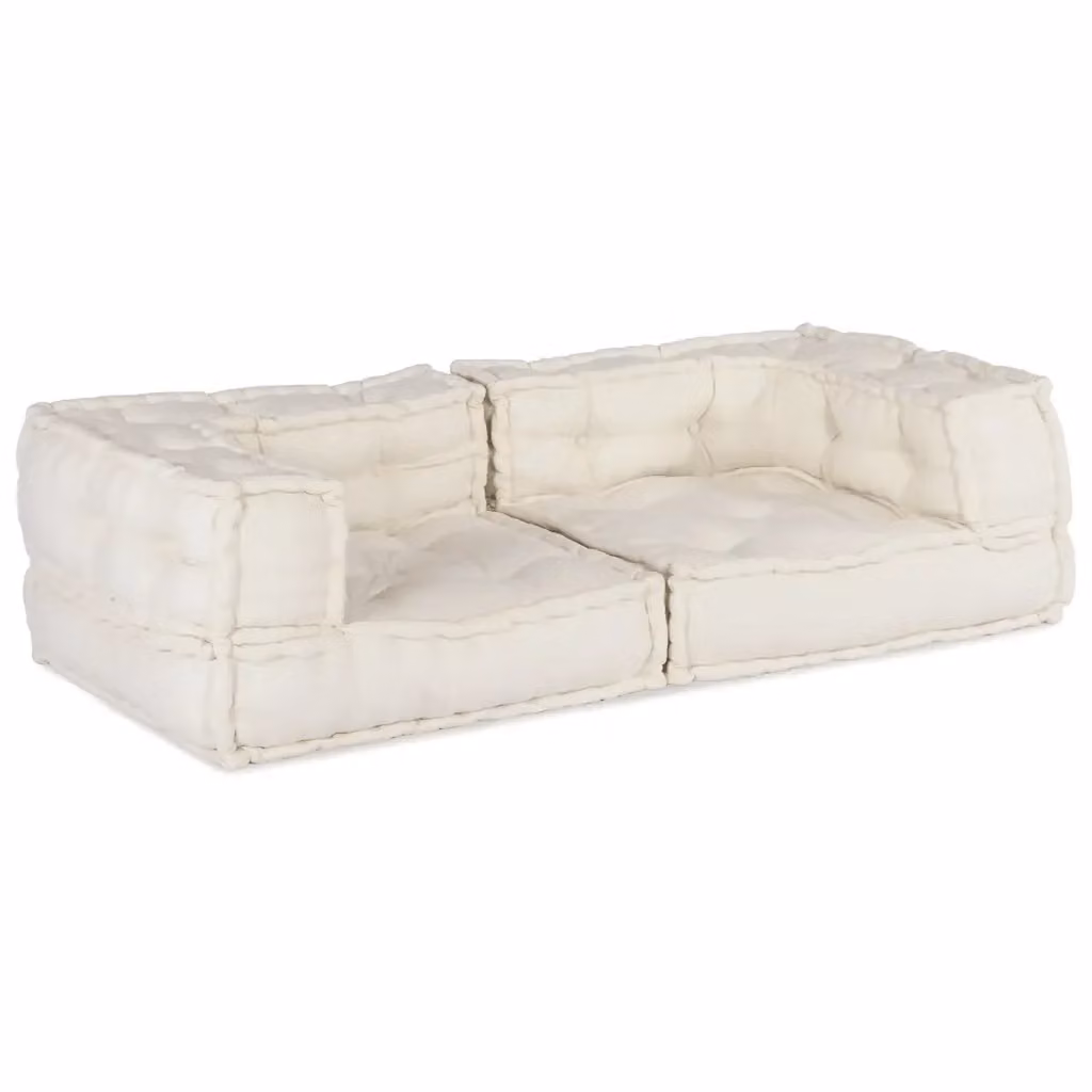 Divano Modulare a 2 Posti vidaXL in Tessuto Beige e Bianco L: 140 cm, P: 70 cm, H: 36 cm – 2