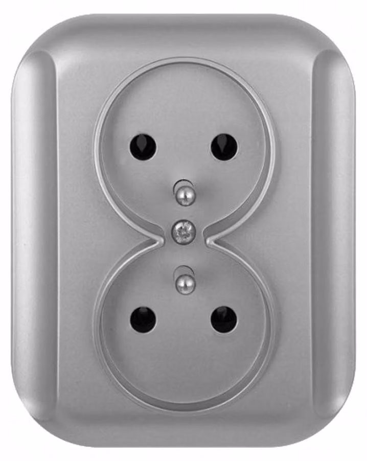 Prese multiple Timex-Elektro Topaz, da incasso, colore argento, con contatto di sicurezza