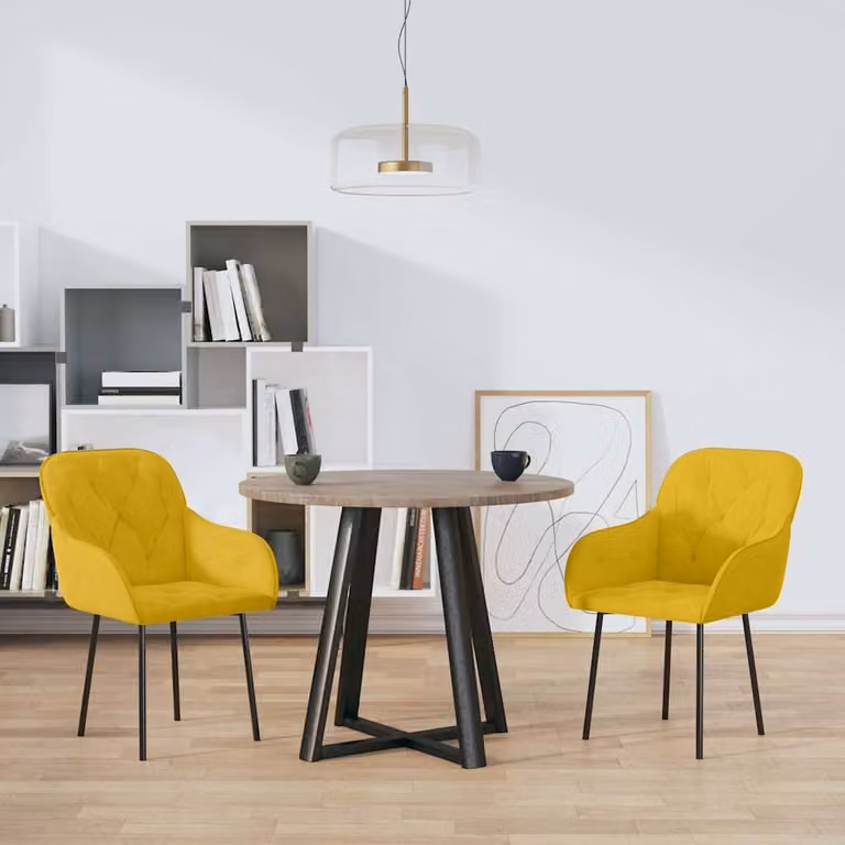 Set di 2 sedie da pranzo vidaXL in velluto giallo con design moderno per soggiorno e cucina