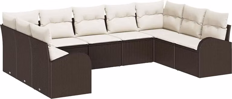 Set Divano da Giardino 9 pcs Marrone e bianco polyrattan