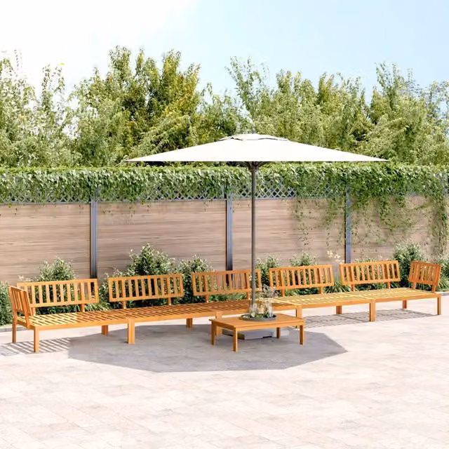 Set Divano da Giardino a L con Tavolino vidaXL in Legno di Acacia Marrone con Cuscini, 6 Pezzi