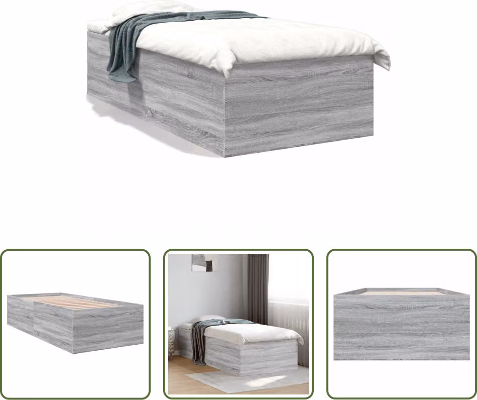 The Living Store Struttura letto grigio Sonoma 100x200 cm in materiale ligneo