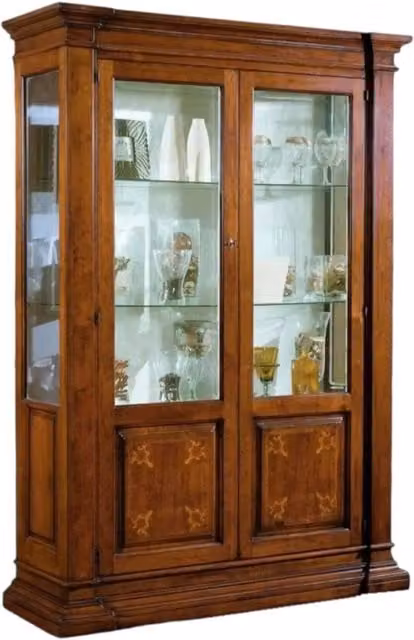 Vetrina classica in legno di faggio con ante in vetro e decoro floreale marrone Mobili 2G L: 150 cm, P: 54 cm, H: 216 cm – 1