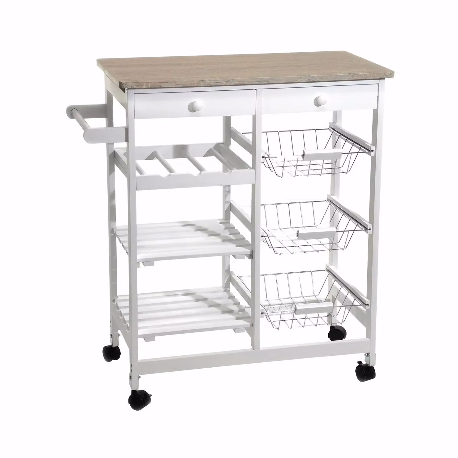 Carrello da cucina Wonto Vestiamo Casa in legno di pino e metallo bianco con ruote, stile scandinavo, H: 81.0 cm, L: 76.0 cm, P: 37.0 cm