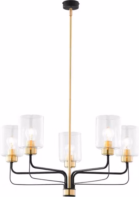 Lampadario moderno oro/nero vetro 5xE27 Jupiter Ceres