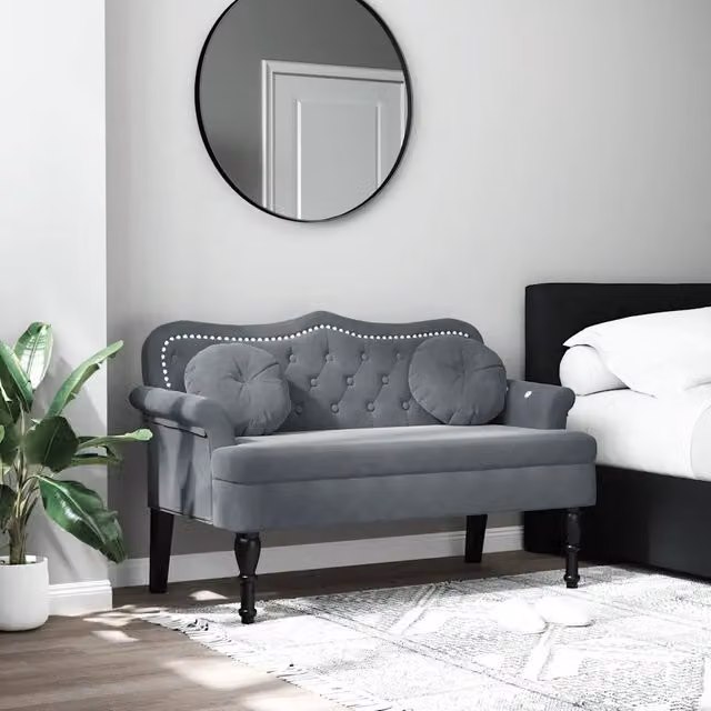 Panca vidaXL in velluto grigio con struttura in legno e MDF, L: 120,5 cm, P: 65 cm, H: 75 cm – 1