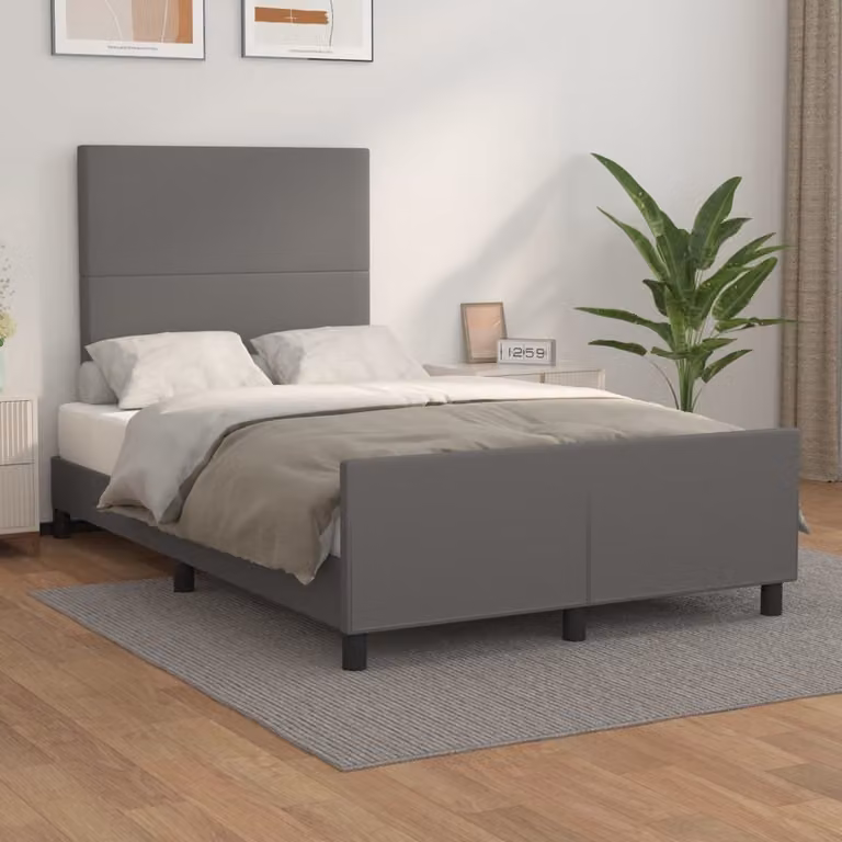 The Living Store Giroletto con testiera grigio 120x200 cm in ecopelle