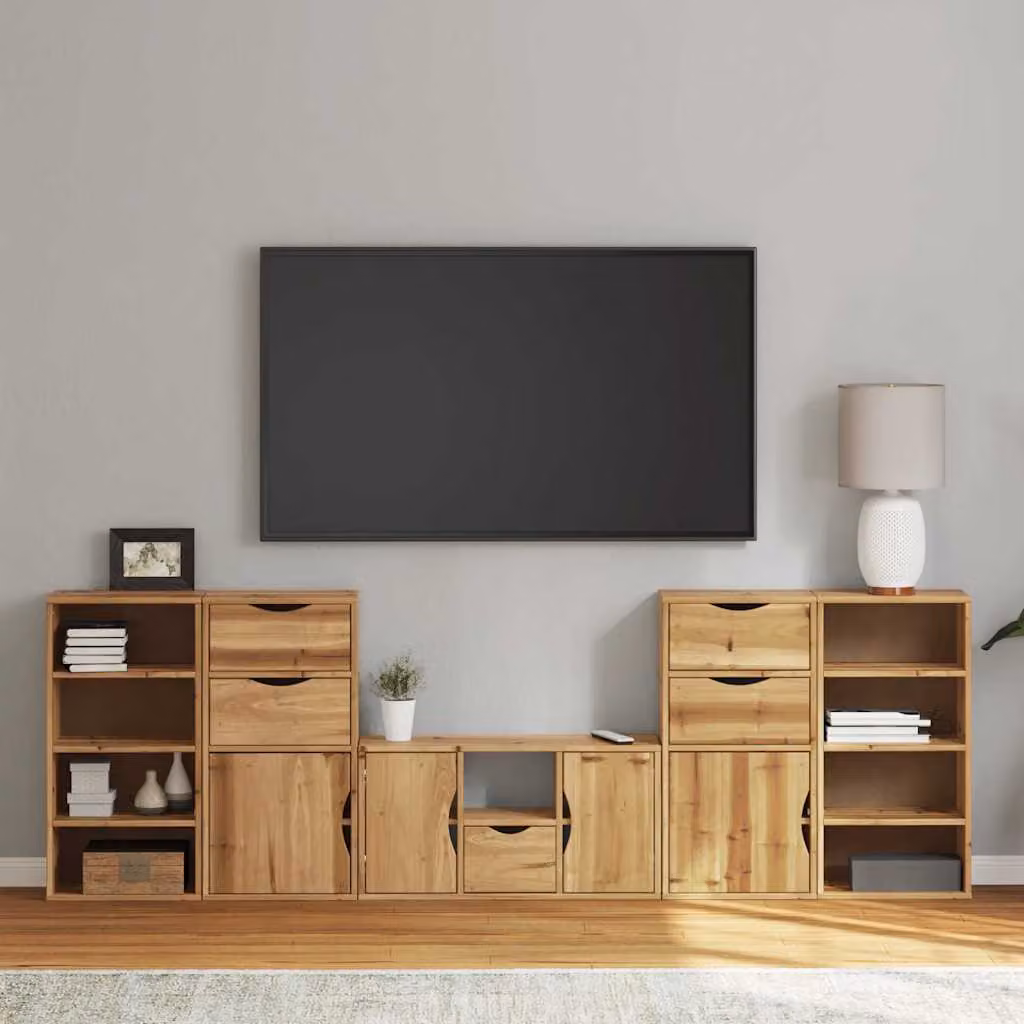 Set Mobile TV 5 pezzi ODDA vidaXL in Legno Massello di Pino, Colore Marrone, Stile Rustico Cerato – 1
