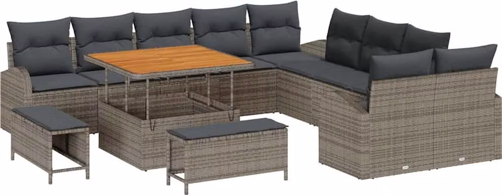 Set Divano da Giardino con cuscino 13 pcs Grigio polyrattan