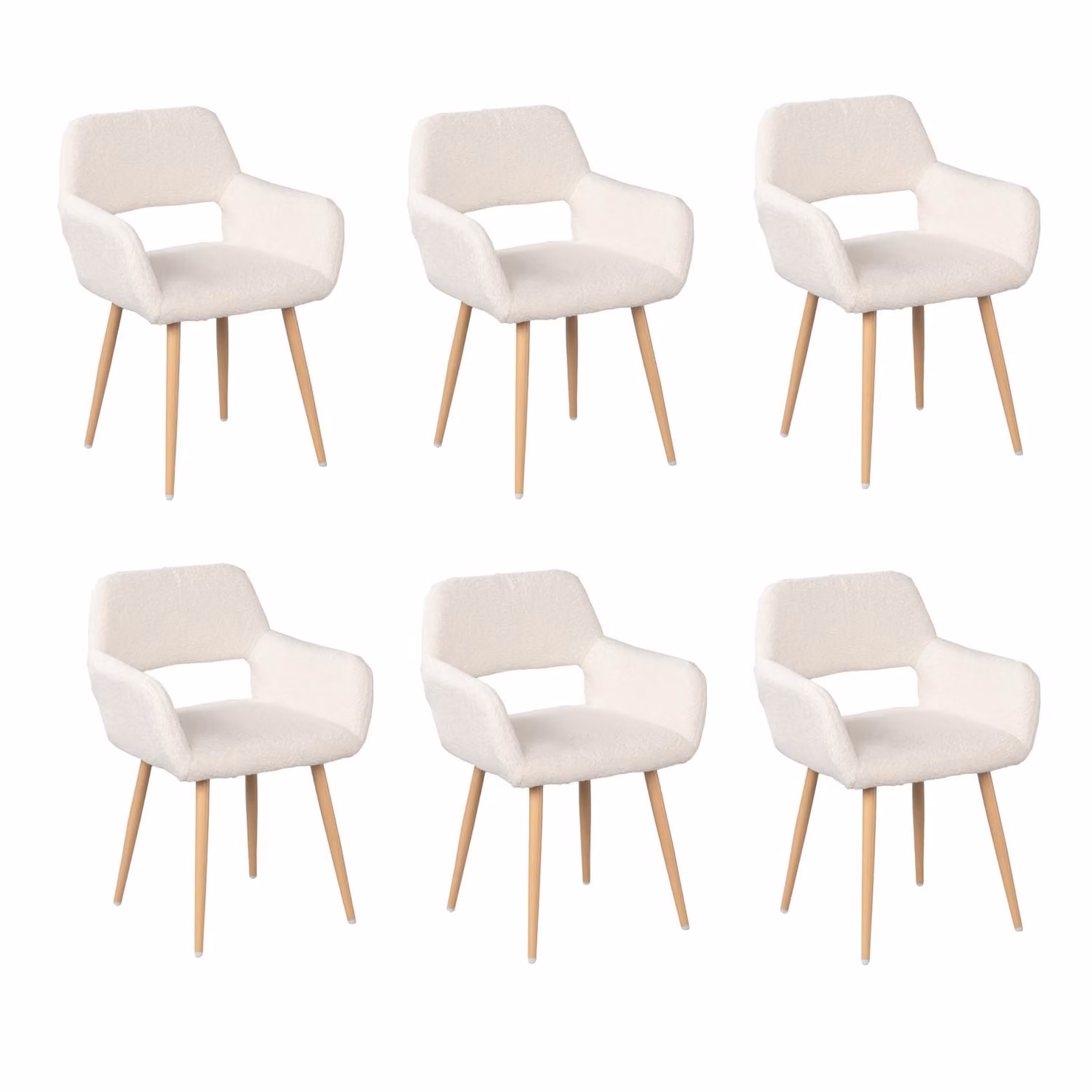 Meubles Cosy, set da 6 poltrone da sala da pranzo in stile scandinavo in tessuto bouclé beige – CROMWELL
