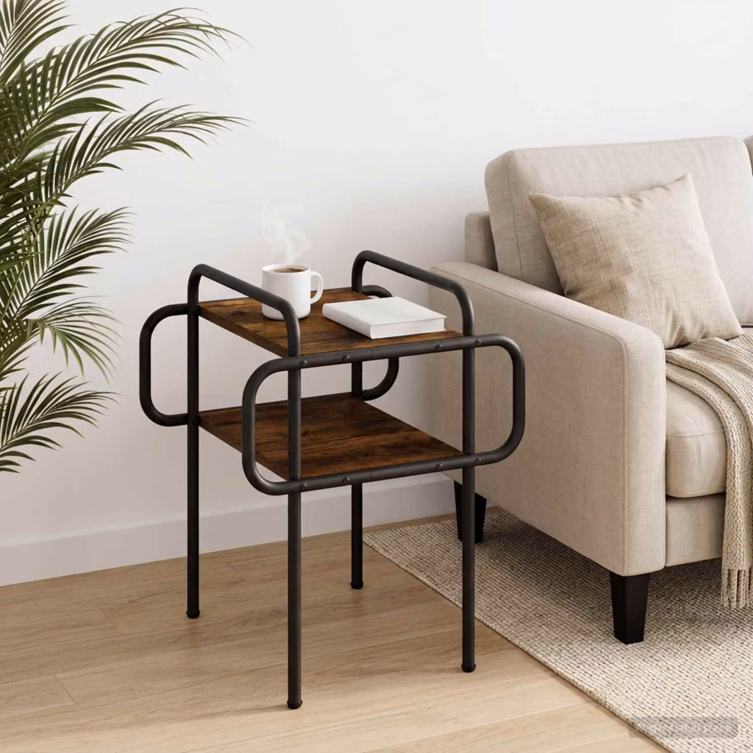 Tavolino da salotto moderno vidaXL in rovere e metallo marrone L/P/H: 40 x 40 x 51 cm