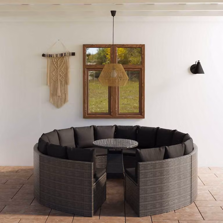 vidaXL Set Divani da Giardino 9 pz con Cuscini e Tavolino in Polyrattan e Metallo Grigio