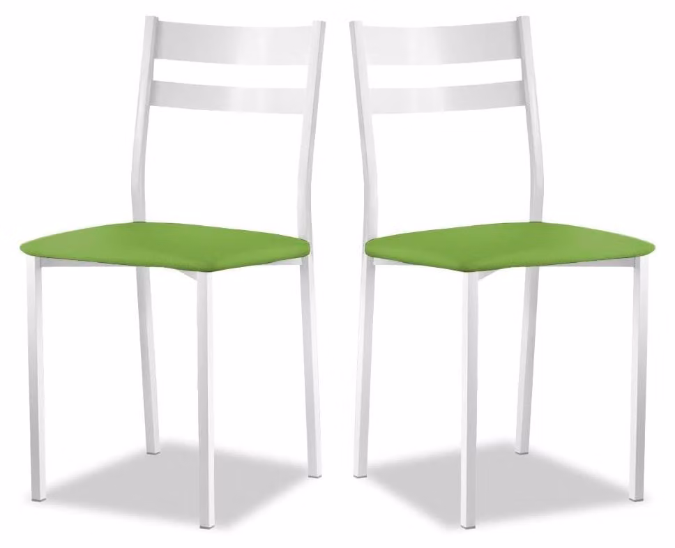 Sedia da cucina in metallo con schienale aperto, colore verde, set da 2