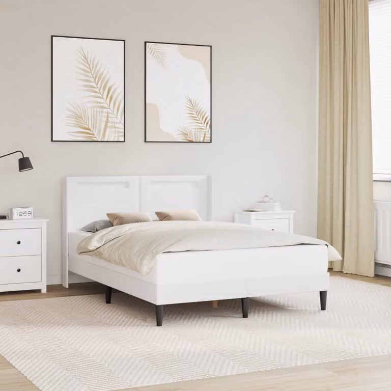 Struttura del letto con testiera vidaXL in similpelle bianco con illuminazione sottostante e porta USB, L 140 x P 200 cm