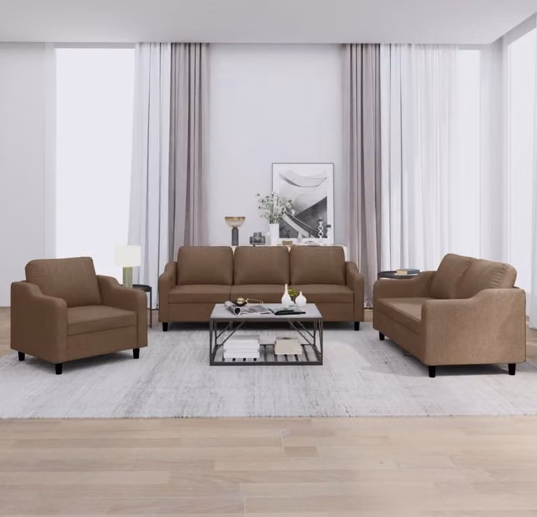 Maison Exclusive - Set divano 3 pezzi con cuscini in tessuto marrone