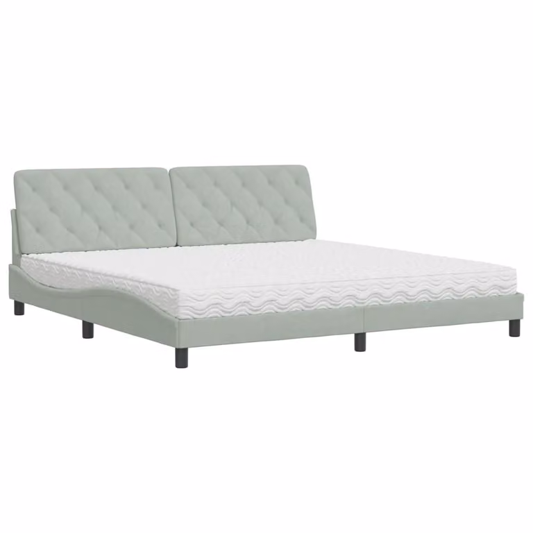 Letto con Materasso Grigio Chiaro 200x200cm Velluto
