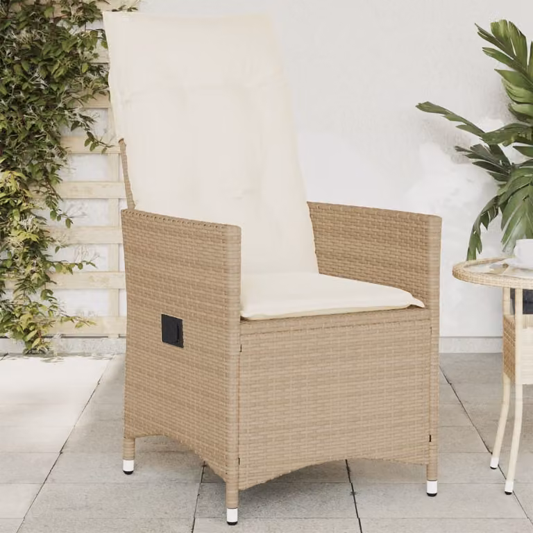 Sedia reclinabile da giardino vidaXL con cuscini beige in polyrattan e struttura in metallo