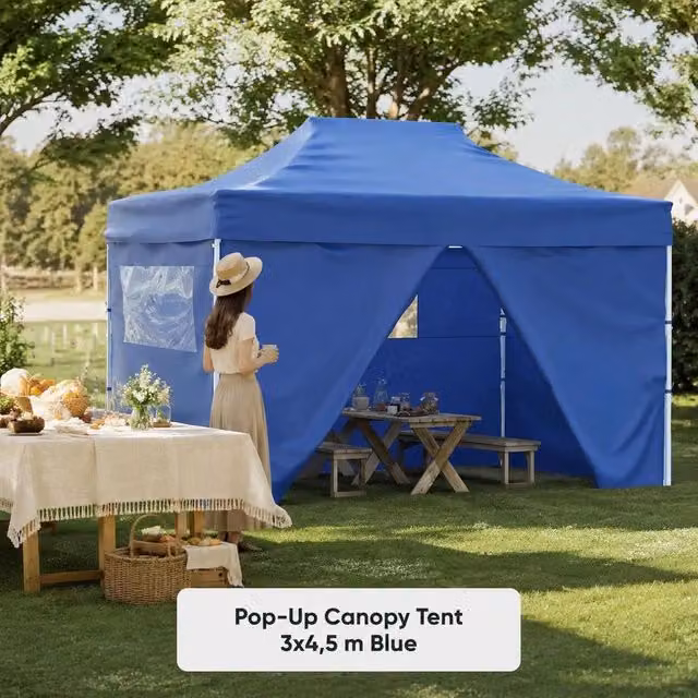 Pop-up Folding Tent With 4 Side Panels, 3x4.5 M, Blue