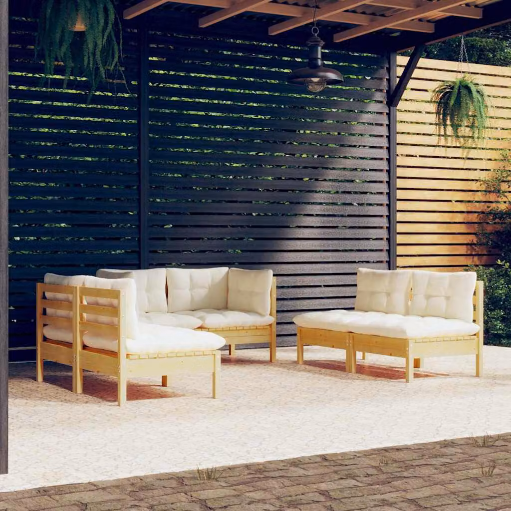 Set di divani da giardino vidaXL a forma di L in legno massello di pino con cuscini beige per 6 persone
