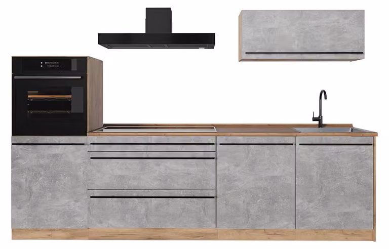 Cucina componibile Vicco R-Line Calcestruzzo/Rovere dorato 280 cm piano di lavoro Rovere dorato, Model 67254