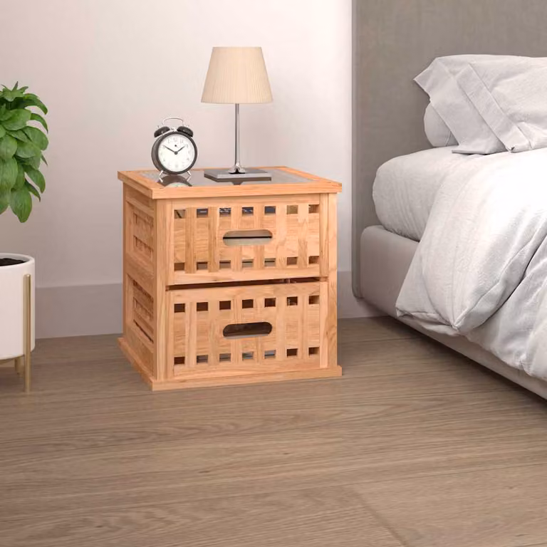 vidaXL Comodino Moderno in Legno Massello di Noce Olio, L/P/H: 34 x 34 x 34 cm