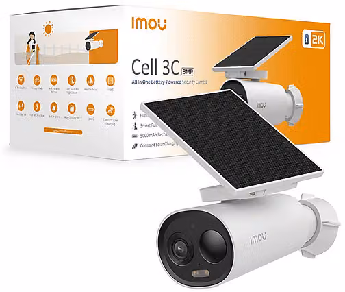 Videocamera di sorveglianza esterna Imou Cell 3C AIO con batteria e pannello solare, colore bianco, Wi-Fi e USB-C