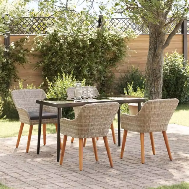 Set da Pranzo per Giardino 5 pcs Grigio chiaro polyrattan