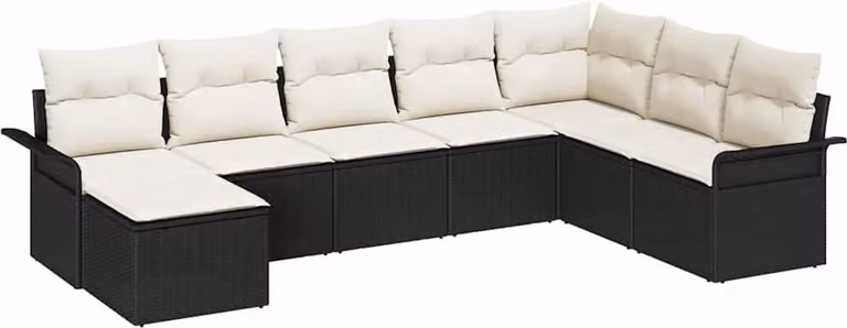 Set Divano da Giardino con cuscino 8 pcs Nero polyrattan