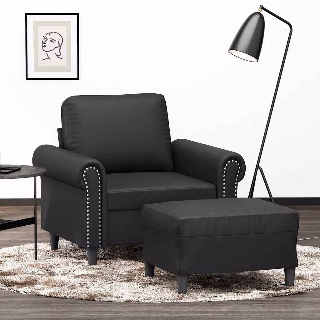 Poltrona relax con poggiapiedi vidaXL in similpelle nera per soggiorno – 1