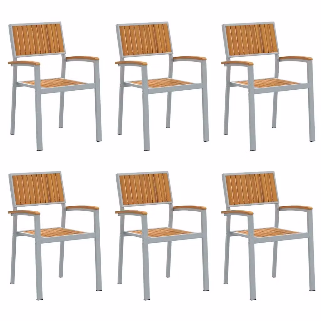 Set di 6 sedie impilabili vidaXL in legno di acacia marrone con braccioli per giardino e terrazzo L/P/H: 56 x 57 x 87 cm – 2