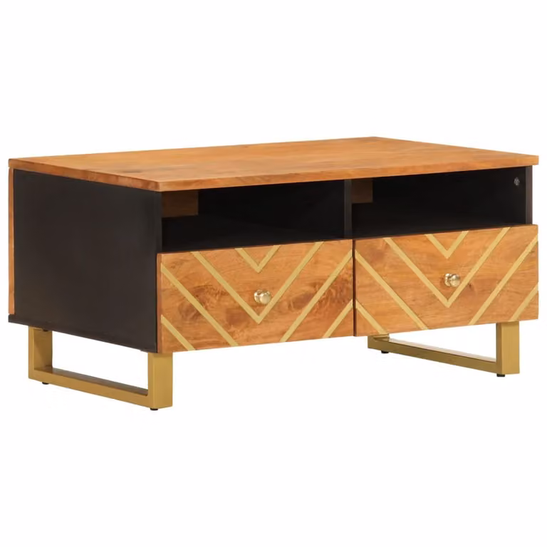 Tavolino da Salotto Marrone e Nero 80x54x40 cm Legno di Mango