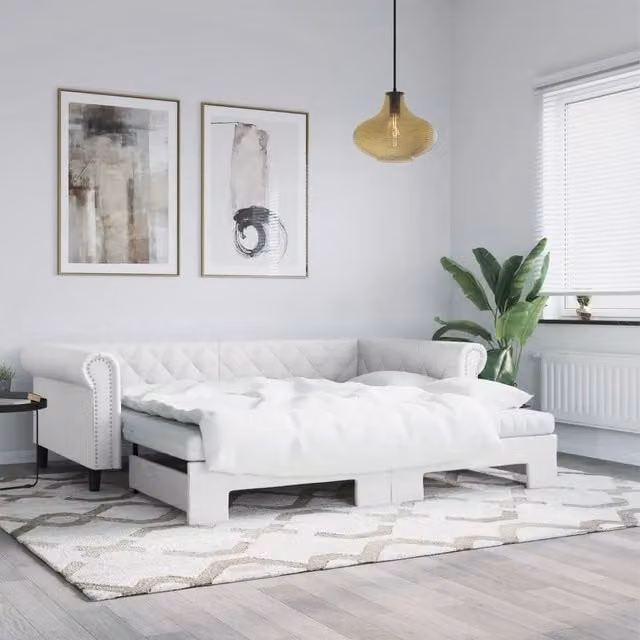 Divano Letto Estraibile vidaXL in Similpelle Bianco con Materasso, L/P/H: 235 x 90 x 68 cm – 1