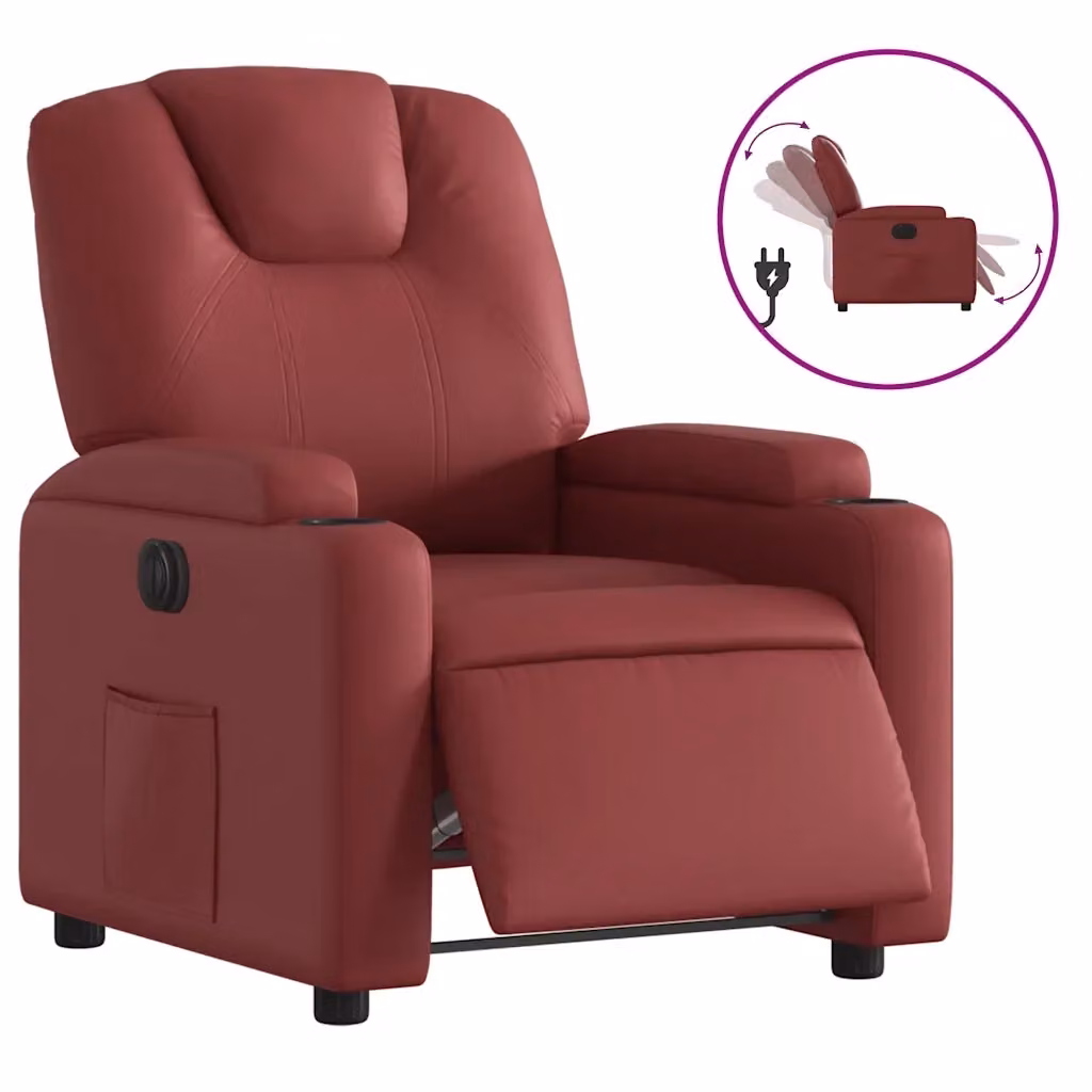 Poltrona Reclinabile Elettrica vidaXL in Similpelle Rossa con Braccioli e Funzione Auto-Return – 2