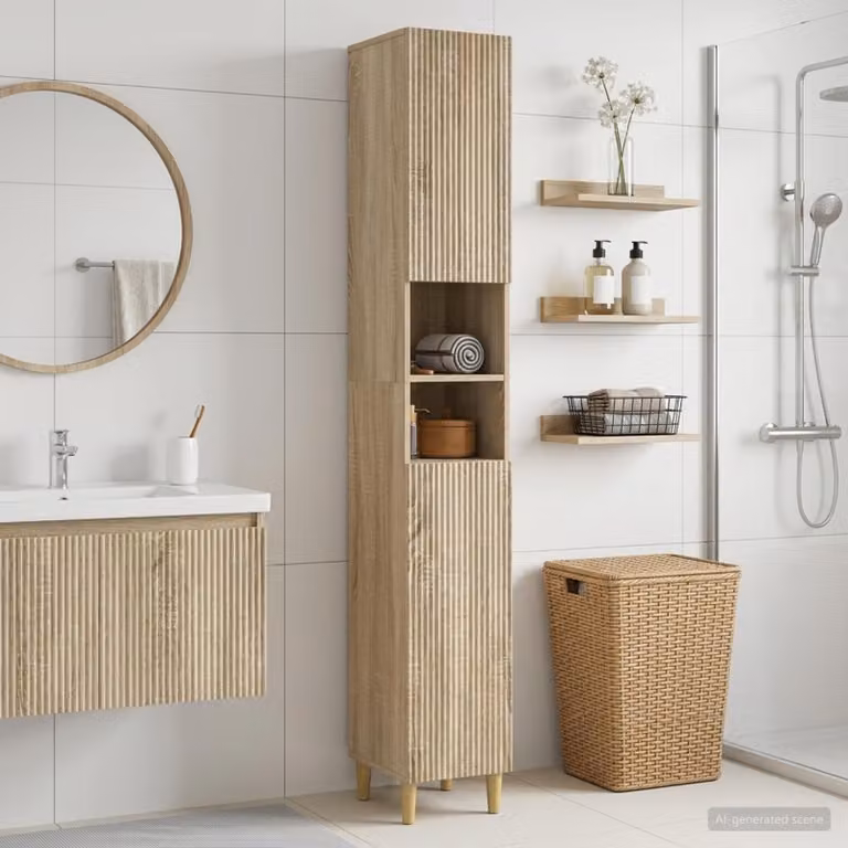 Armadio da bagno vidaXL ARNHEM con ripiano aperto e ante a battente, Rovere Sonoma, L/P/H: 31 x 23,9 x 190 cm