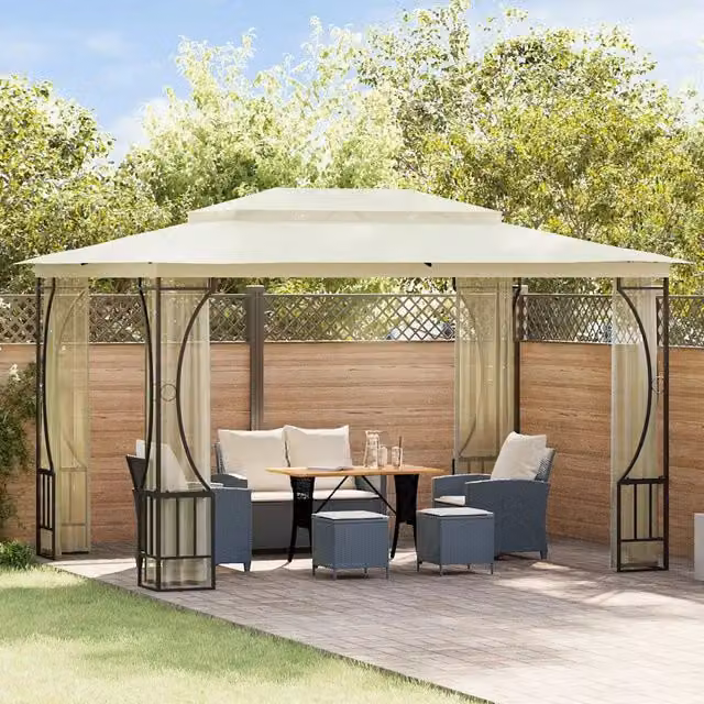 Gazebo con Rete 300x400x265 cm Crema 48596