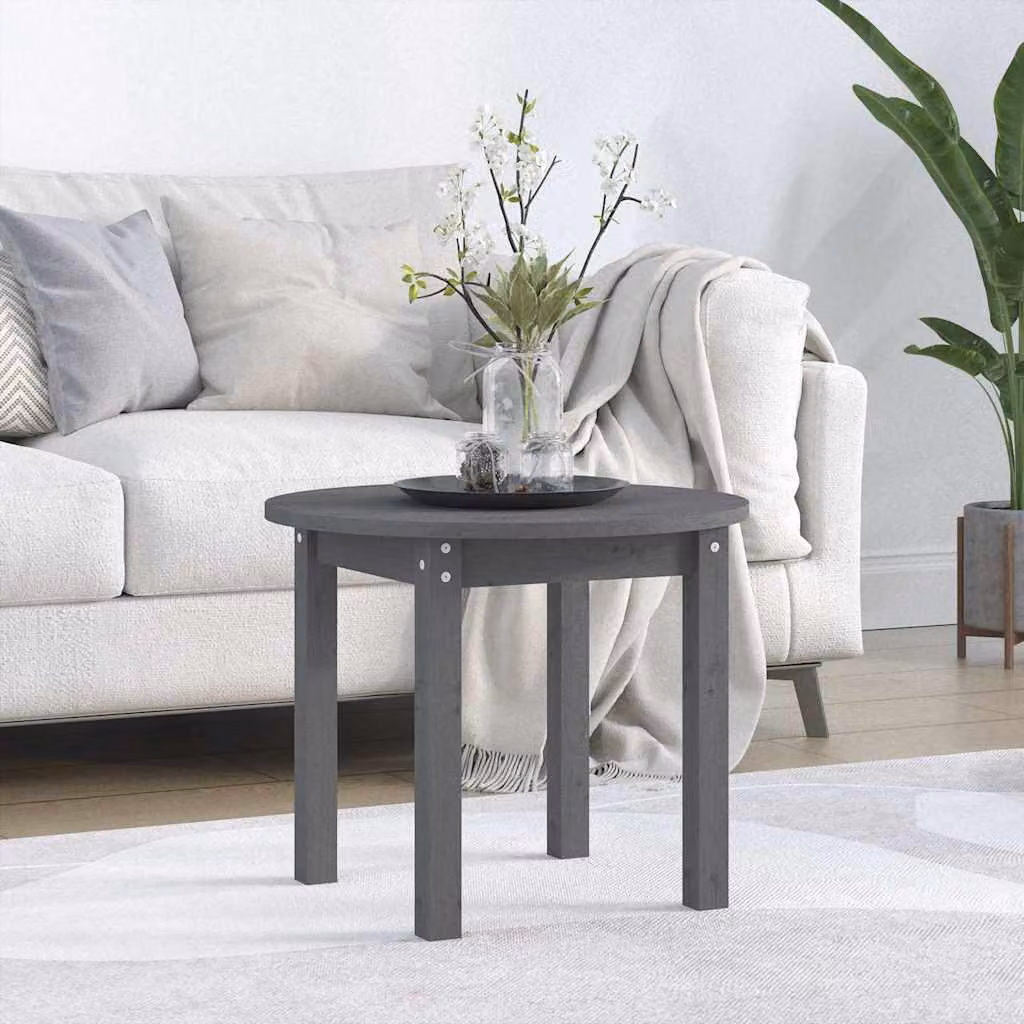 vidaXL Tavolino da Salotto Rotondo in Legno di Pino Grigio L: 55 cm, P: 45 cm
