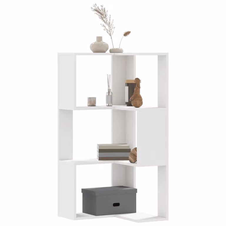 Libreria Angolare vidaXL con 3 Ripiani in Legno e MDF, Bianca, L 50 cm x P 50 cm x H 102 cm