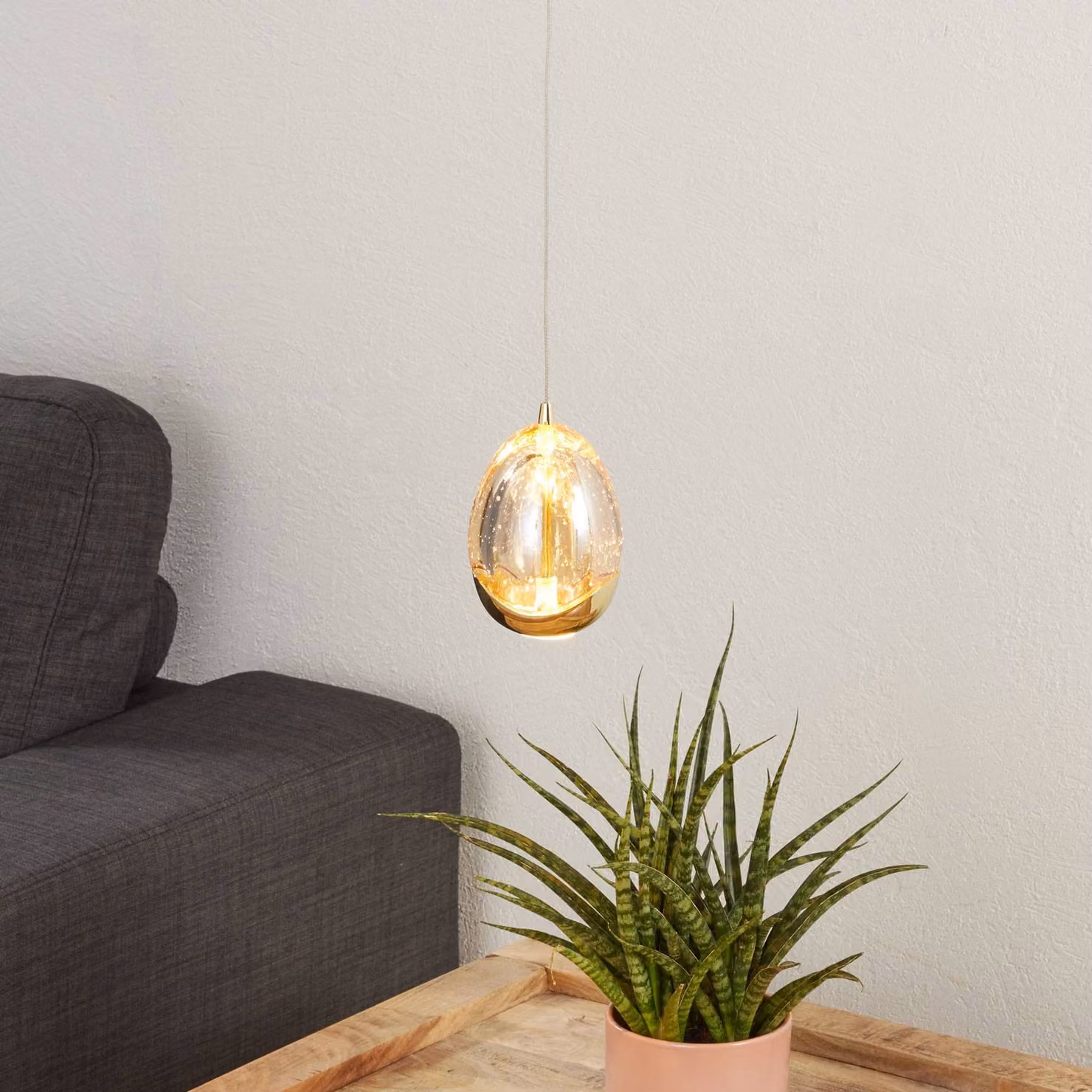 Schuller Valencia Lampada LED a sospensione Rocio 1 luce, metallo, vetro, oro, Chiaro / Trasparente, Soggiorno / Sala da pranzo, Metallo