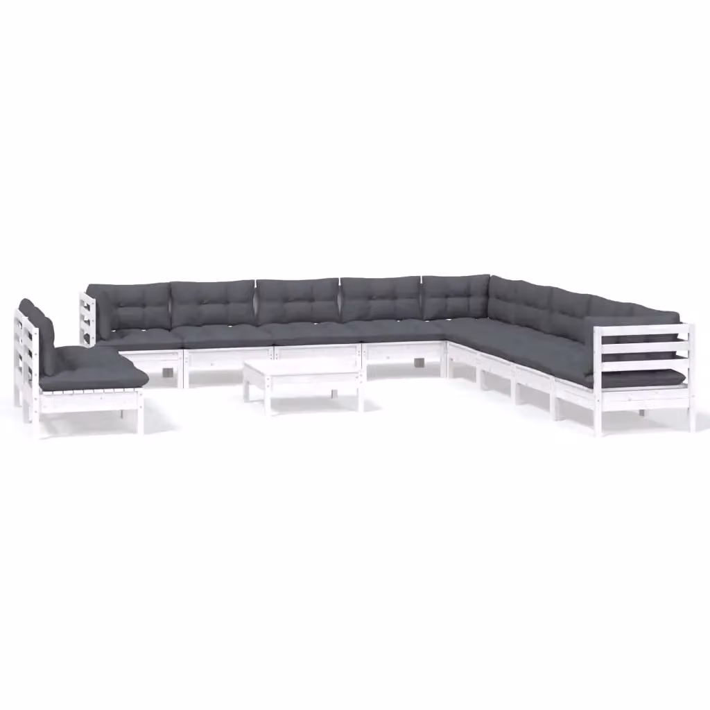 Set di divani da giardino vidaXL in legno di pino con cuscini bianchi e antracite – 2