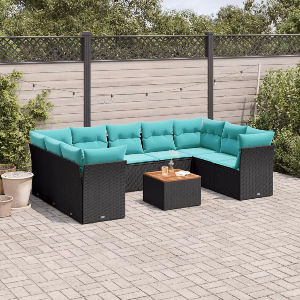 Maison Exclusive - Set da giardino 10 pezzi con cuscini in polyrattan nero