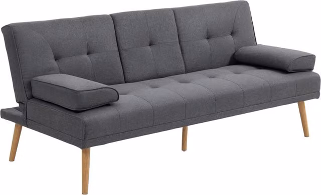 Divano Letto 3 Posti Reclinabile con 2 Braccioli Staccabili, in Tessuto Effetto Lino e Legno di Pioppo, 181x77x78 cm