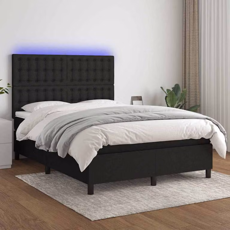 Letto a molle con materasso vidaXL in tessuto nero con illuminazione LED e porta USB L/P/H: 144 x 193 x 128 cm