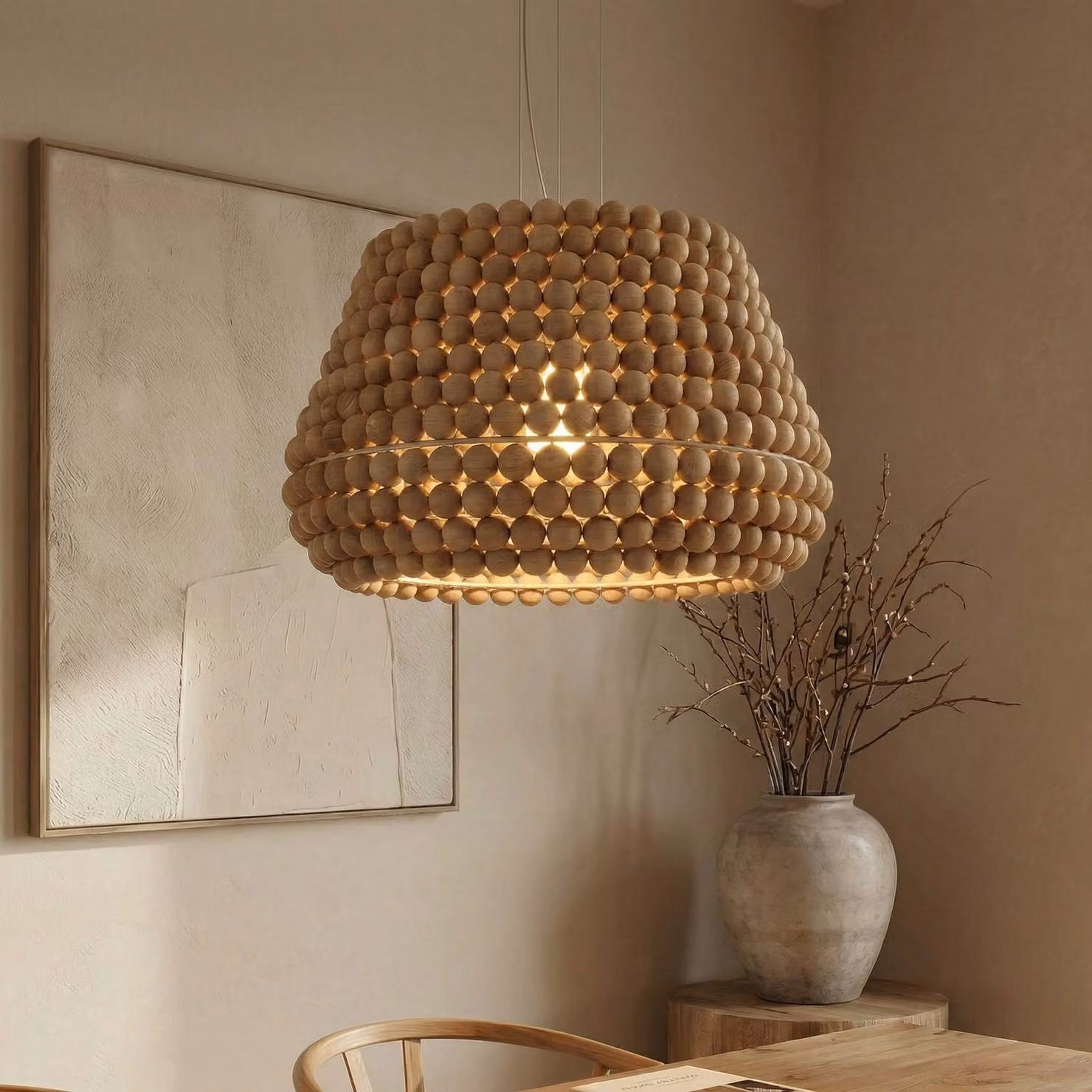 Lampada a sospensione Melori Lucande, dimmerabile, Legno chiaro, Soggiorno / Sala da pranzo, Legno, Scandinavo, Lampada a sospensione
