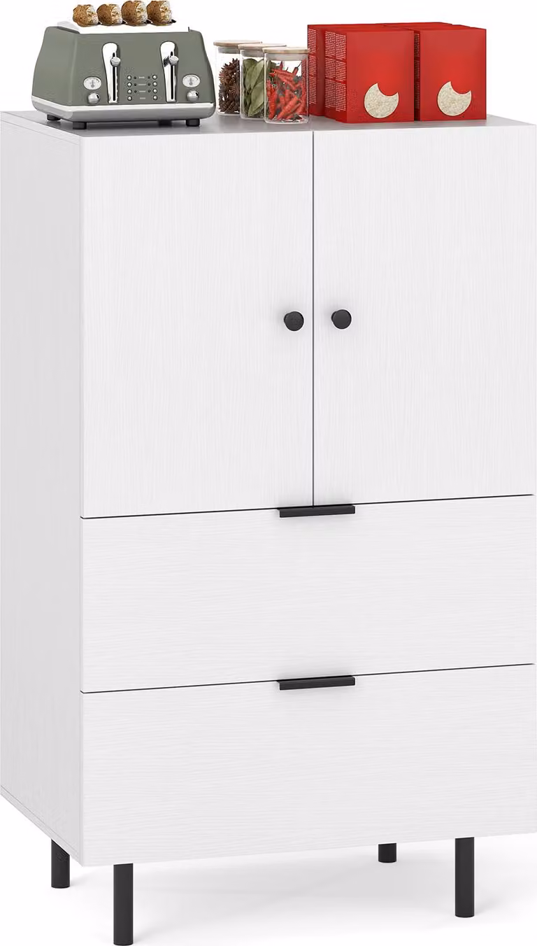 Credenza in legno COSTWAY, mobile buffet con gambe in metallo, cassetti e ante, mobile contenitore, 60x41,5x102cm, bianco