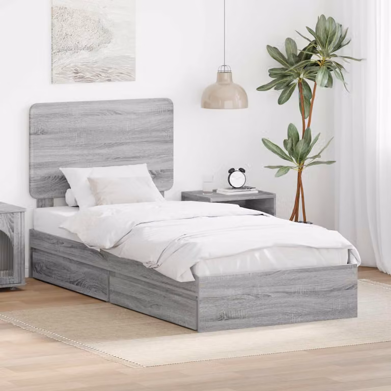 Letto con contenitore e cassetto vidaXL in legno Grigio, L 90 cm x P 200 cm, H 103 cm x H 206 cm