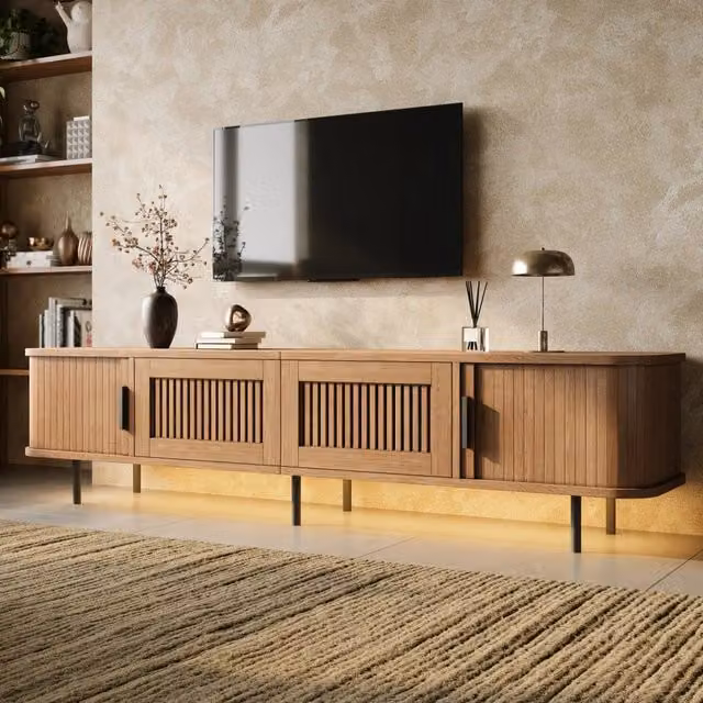Mobile TV LED con app 2 cassetti ante scorrevoli MDF e pannelli truciolari naturale 180 × 40 × 44;5 cm