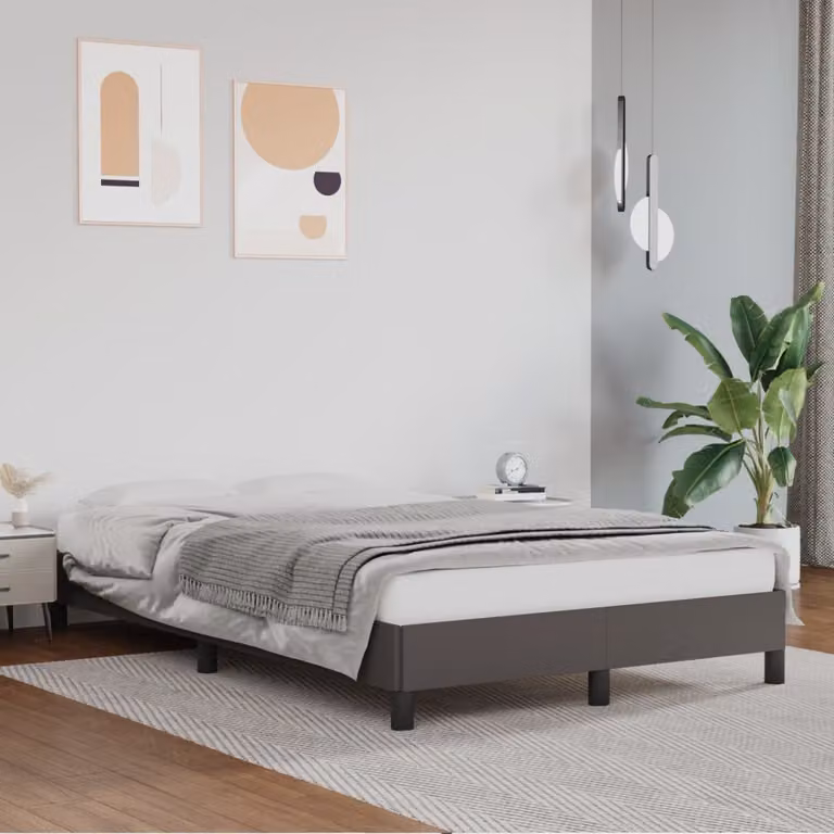vidaXL Giroletto in similpelle grigio con doghe in legno L/P: 120 x 200 cm