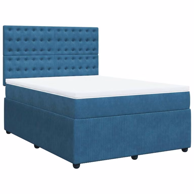 Giroletto a Molle con Materasso Blu Scuro 160x200 cm in Velluto