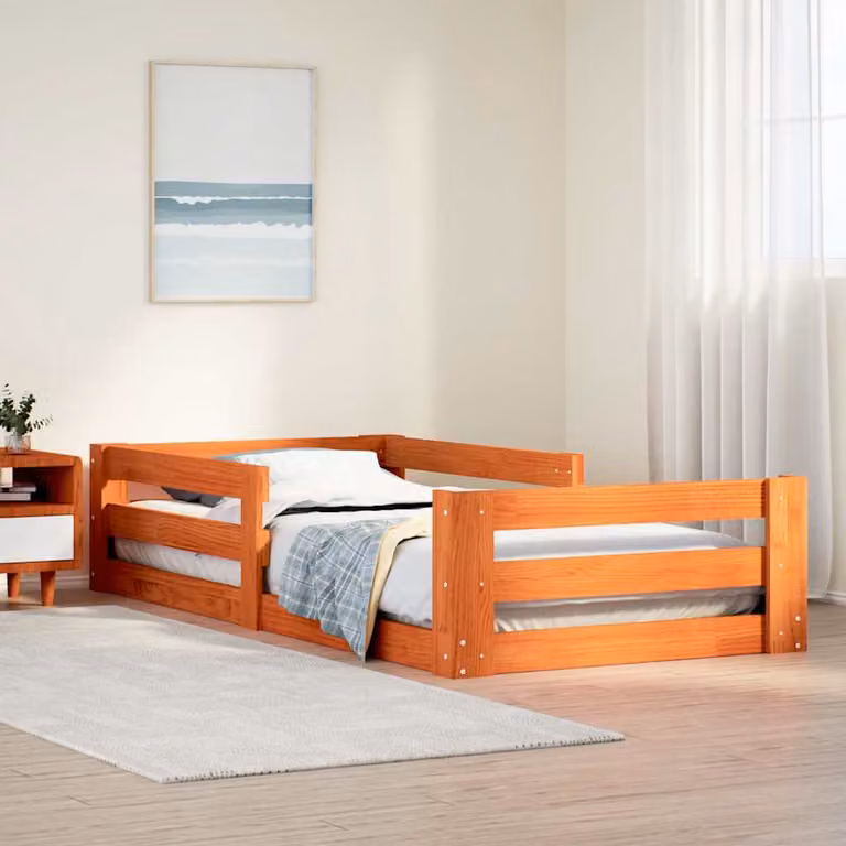 Letto senza materasso vidaXL in legno di pino color marrone cera L/P/H: 207 x 100 x 41,5 cm