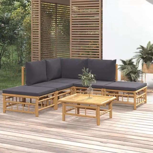 Set Salotto da Giardino 6pz con Cuscini Grigio Scuro Bambù 3155207